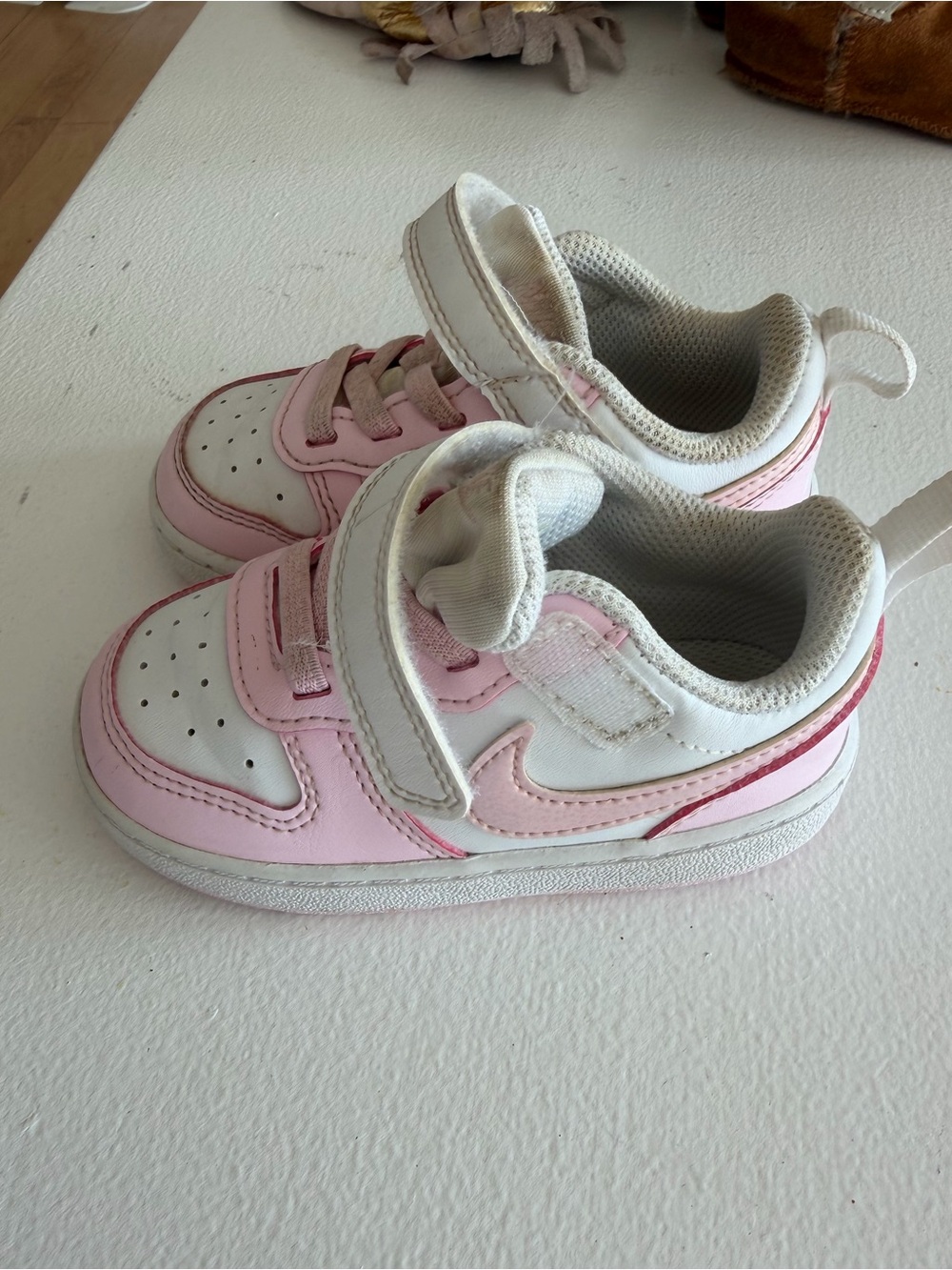 Nike Kids White and Pink Velcro Sneakers